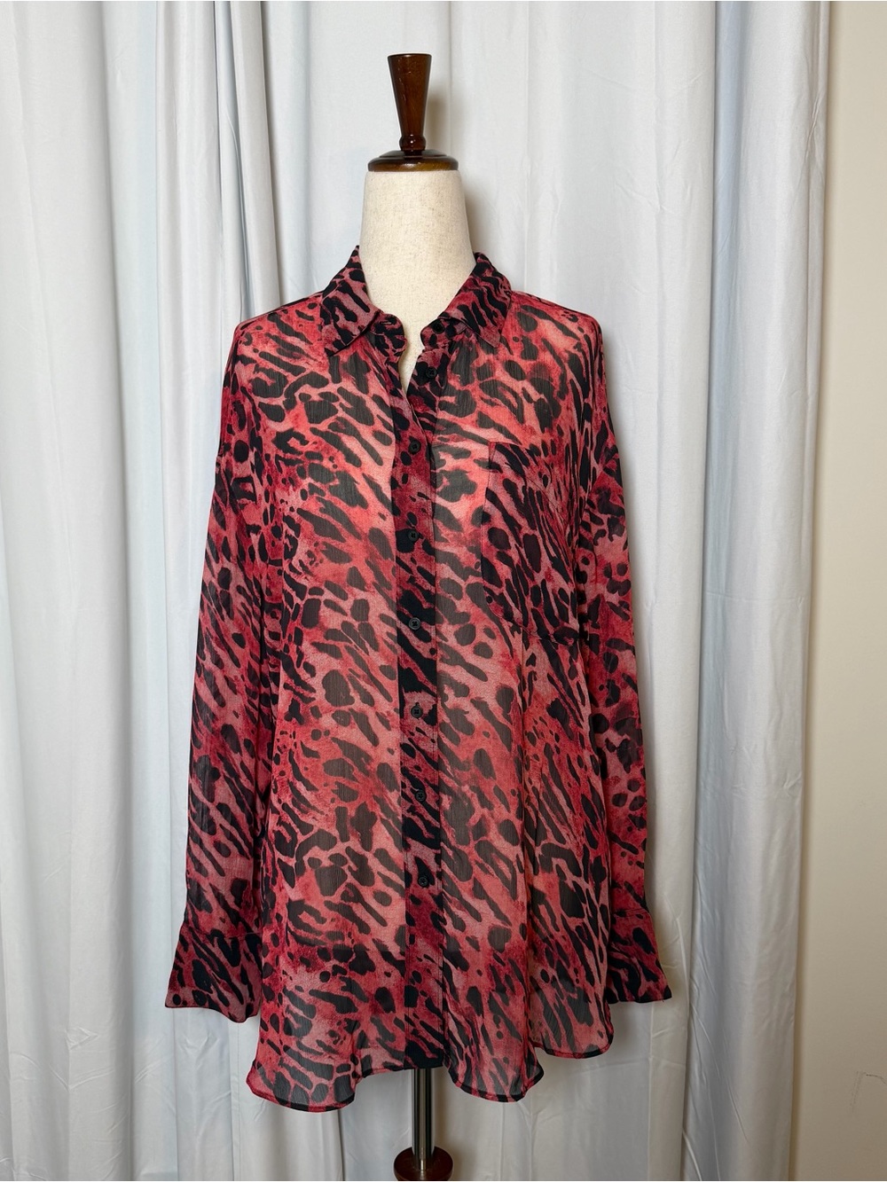 AllSaints Bernie Ambient Printed Shirt Red Black Small - Picture 2 of 12